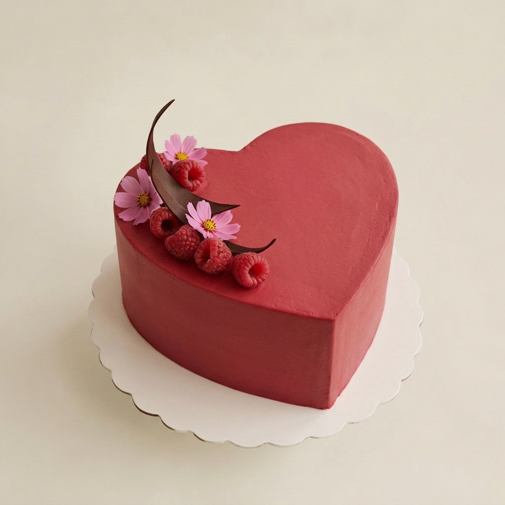 Heart cake with cherry piping