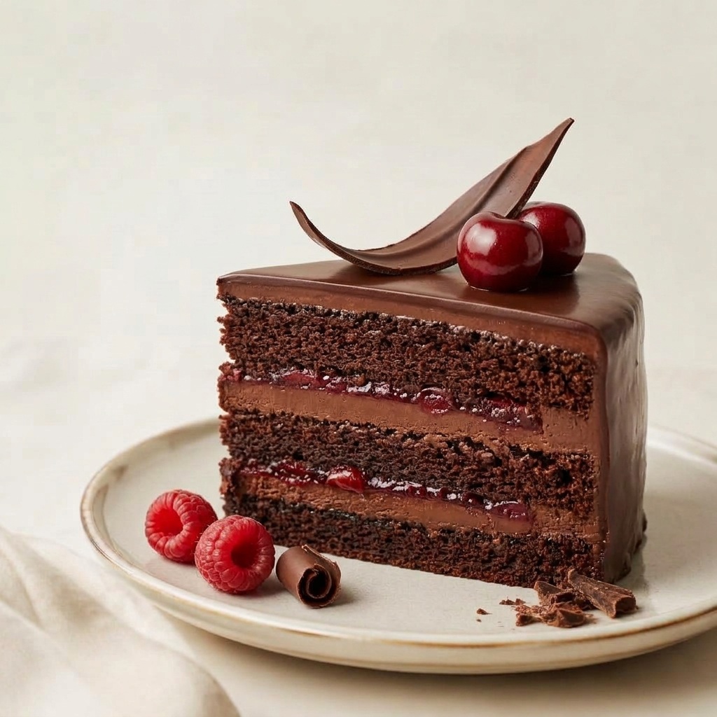 Chocolate cherry cake slice